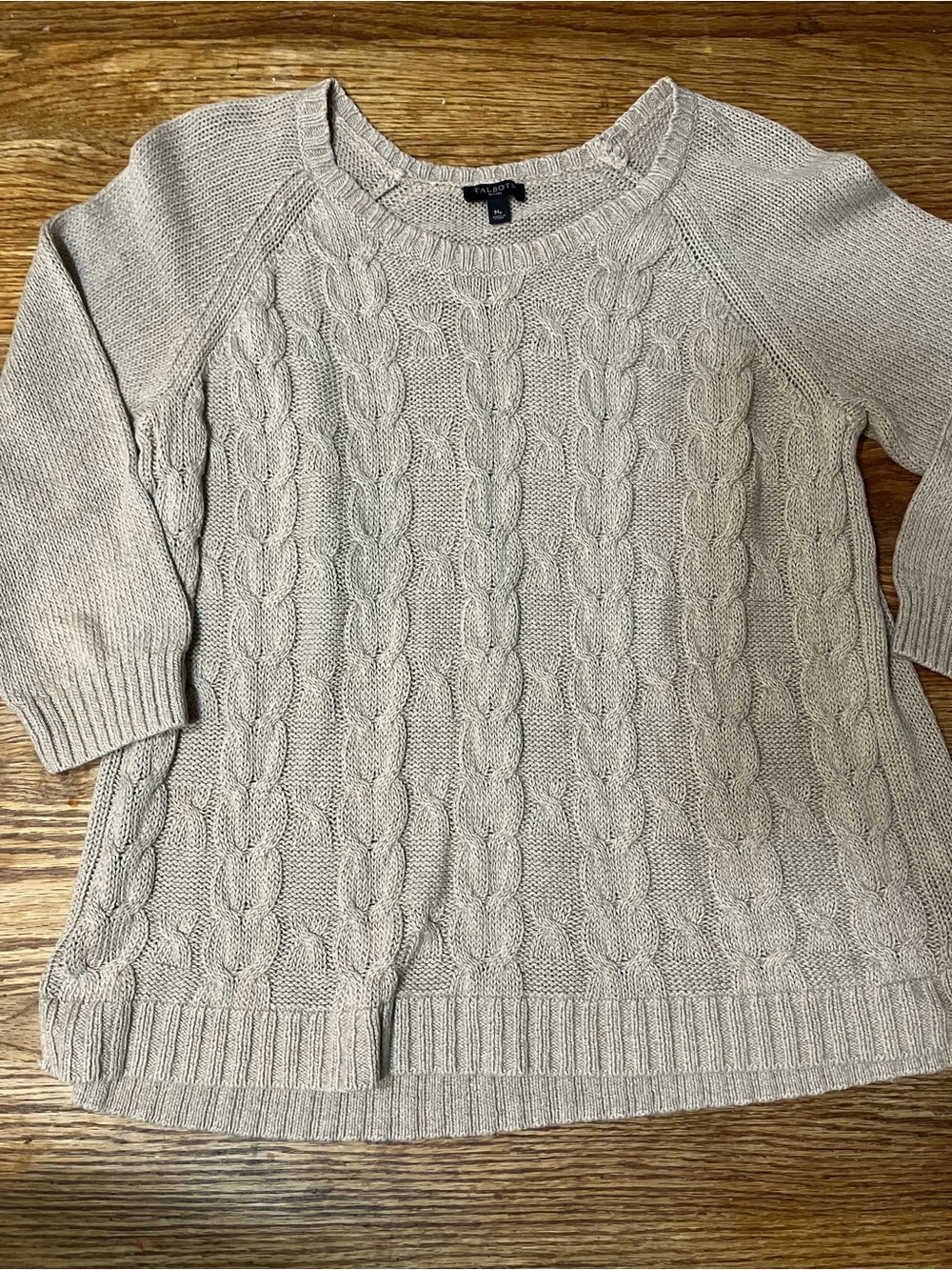 Talbots Beige Cable-Knit Crewneck Sweater